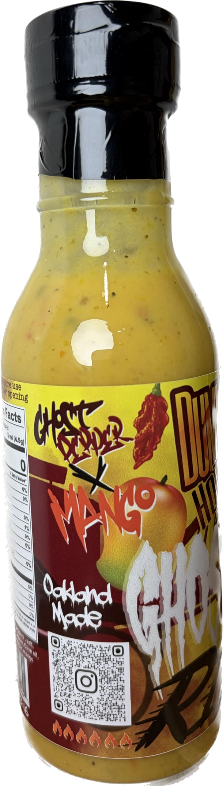 Dummy Hot Ghost Pepper Mango twist! Our New And fan favorite, rich in flavor! First its sweet then its fire!