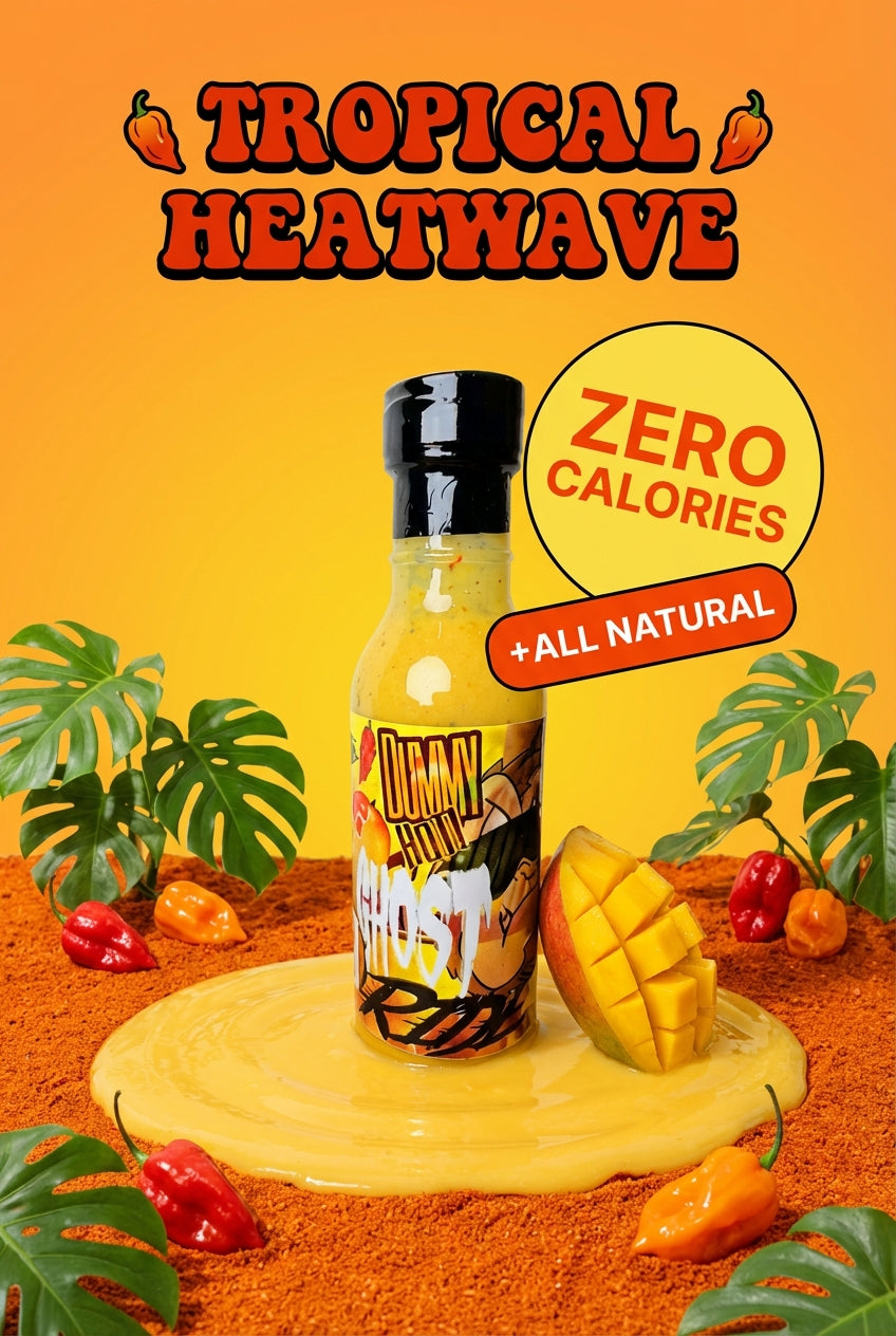 Dummy Hot Ghost Pepper Mango twist! Our New And fan favorite, rich in flavor! First its sweet then its fire!