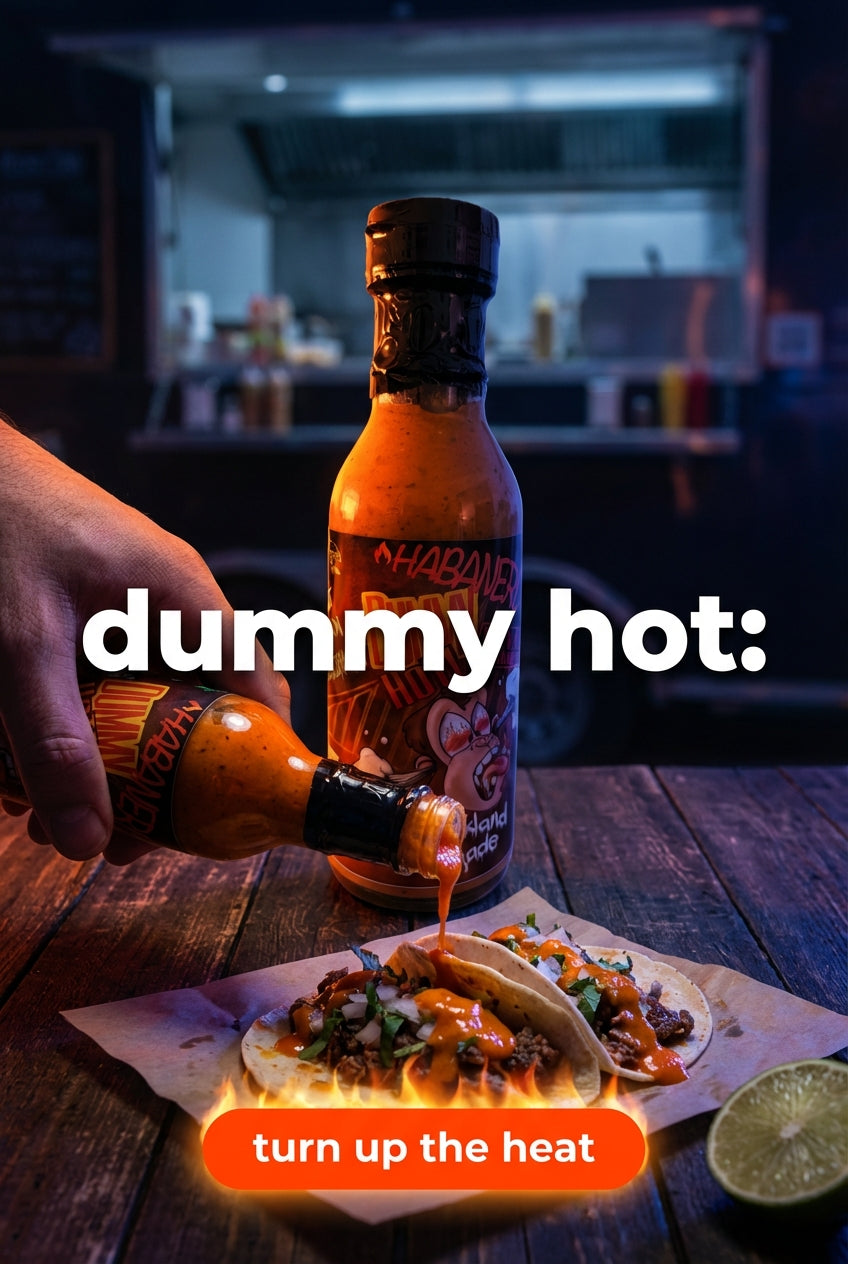 Dummy hot, spicy habanero hot sauce - vegan, perfect for tacos, wings and much more!