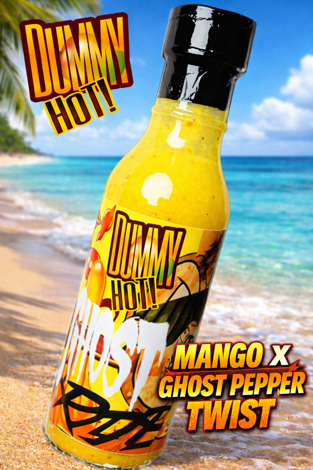 Dummy Hot Ghost Pepper Mango twist! Our New And fan favorite, rich in flavor! First its sweet then its fire!