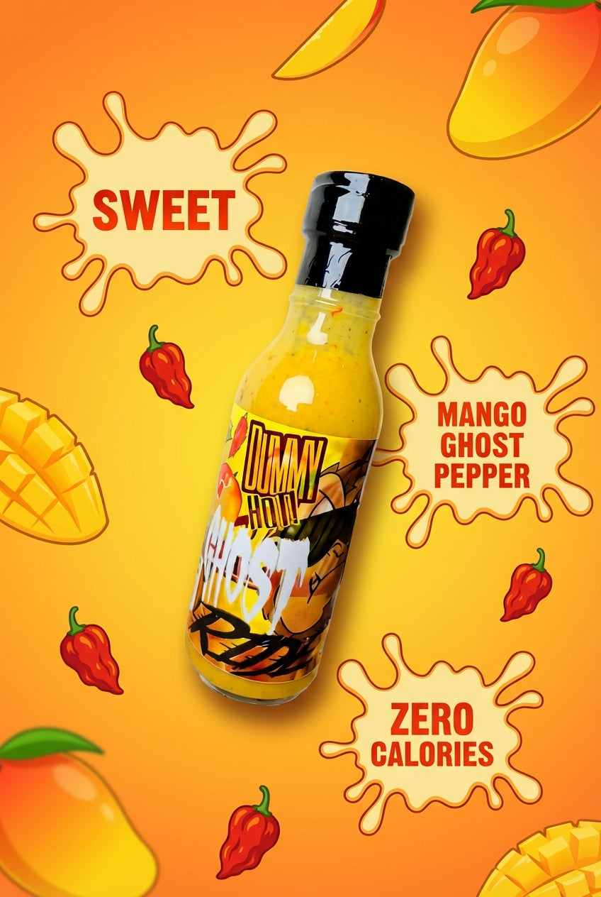 Dummy Hot Ghost Pepper Mango twist! Our New And fan favorite, rich in flavor! First its sweet then its fire!
