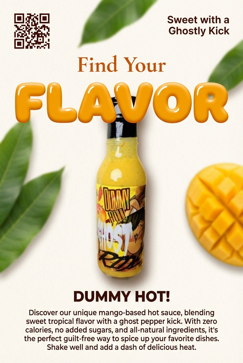 Dummy Hot Ghost Pepper Mango twist! Our New And fan favorite, rich in flavor! First its sweet then its fire!