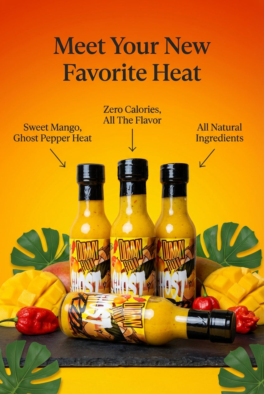 Dummy Hot Ghost Pepper Mango twist! Our New And fan favorite, rich in flavor! First its sweet then its fire!