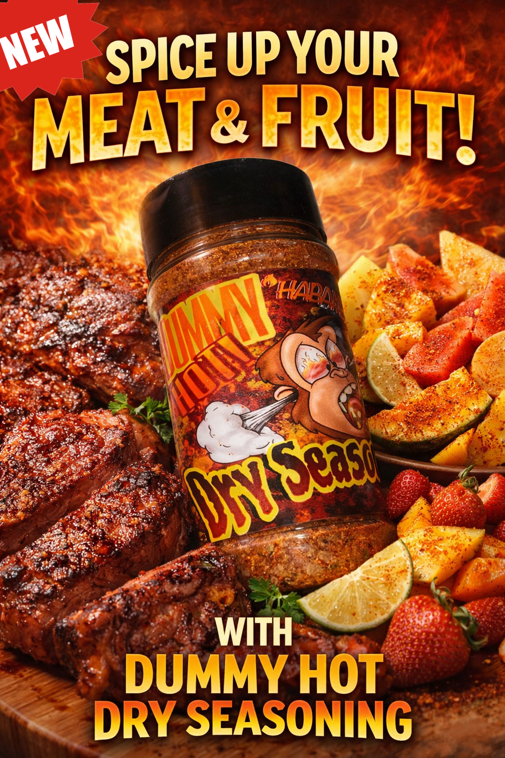 Dummy Hot Habanero Dry Seasoning, Spicy Seasoning Blend for Meats and Fruit 5oz
